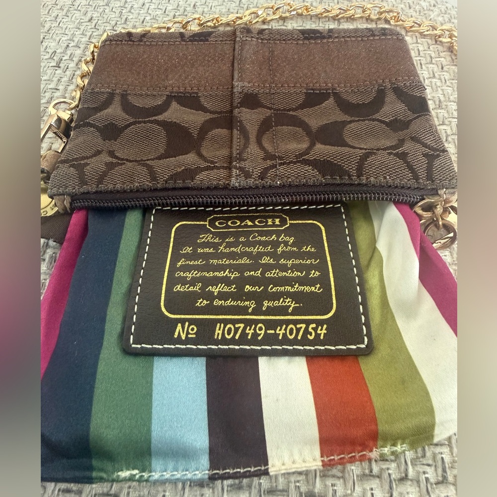 COACH LEGACY SIGNATURE BROWN MONOGRAM WRISTLET WITH UNBRANDED CHAIN